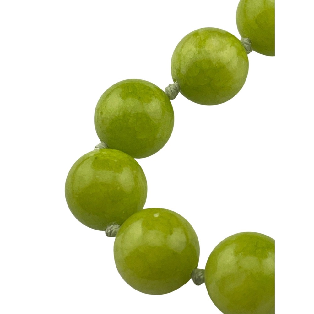 Statement Bead Necklace green chalcedony hand knotted runway jewelry 925 clasp - Picture 4 of 14